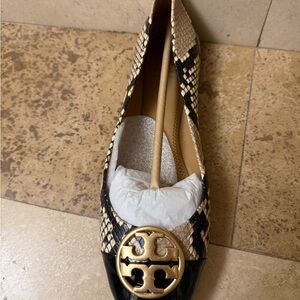 Tory Burch Snakeskin Flats with Gold Emblem
